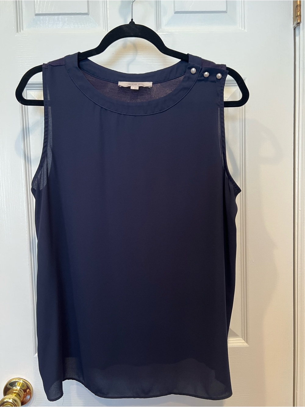 LOFT Navy Sleeveless Blouse with Pearl Shoulder Buttons